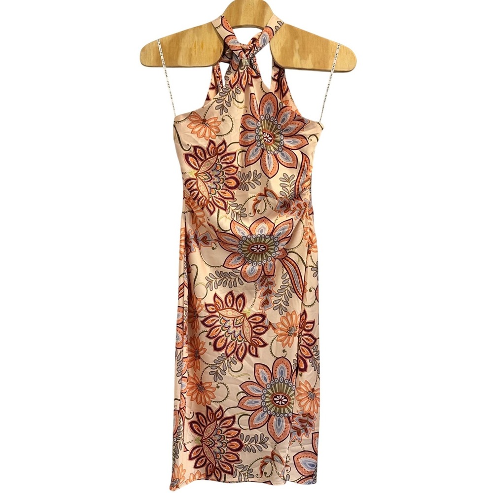 GUESS Southwest Jacobean Print Marsha Dress 14 NEW Peach Multi Halter Midi Foral - Picture 5 of 16